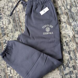 Fear of God Essentials Marine Hoodie with Cream Logo